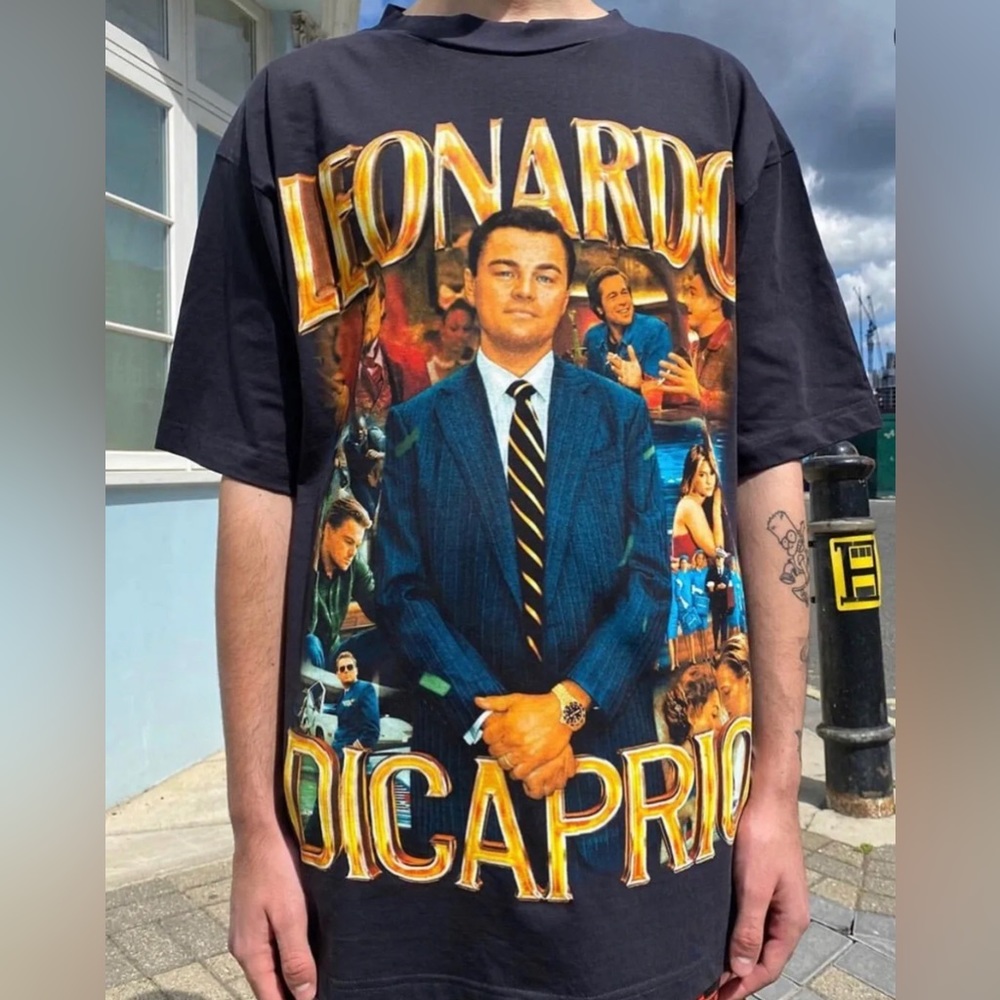 New AUTH Marino Morwood Leonardo DiCaprio Rap Movie Tee Titanic Wolf Black Sz L